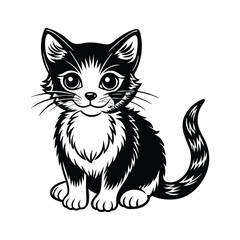 Obraz premium Black and White Cartoon Cat Illustration 