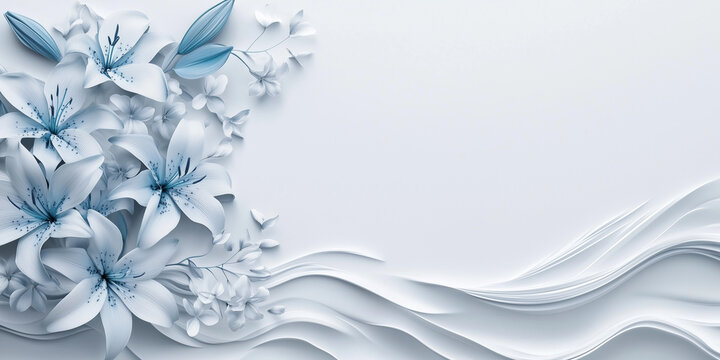 Sfondo bianco con fiori colorati e spazio per messaggio o immagine. Elegante.