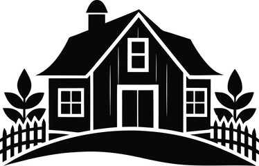 Farmhouse Silhouette Vector for Rural, Countryside, and Vintage Home Designs