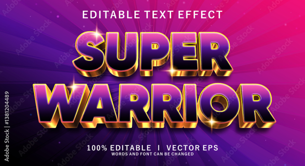 Poster super warrior 3d vector text effect with modern style design