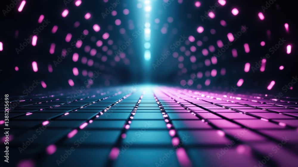 Poster cyberspace abstract neon light grid representing the future of technology and cyberspace.