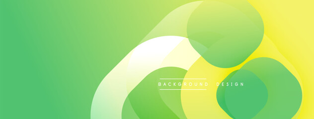 Abstract vibrant background. Overlapping circles create dynamic composition. Green, yellow hues blend smoothly. Modern design for digital projects.