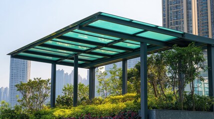 Modern Pavilion with Greenery in Urban Setting
