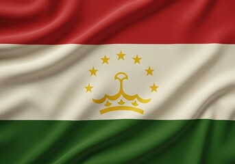 Tajikistan Flag, National Symbol, Red, White, Green Stripes, Star, Sun Emblem, Country Colors, Silk Texture.