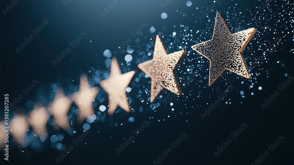 Poster rating animated thumbs up and five star rating appearing on a digital interface.