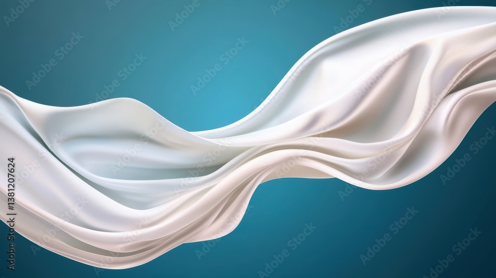 Poster smooth silk ribbon flowing in the air, creating elegant smooth curves.