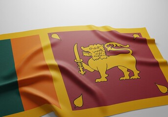 Sri Lanka Flag Close-Up National Symbol, Lion and Sword, Maroon, Orange, Green, Gold.