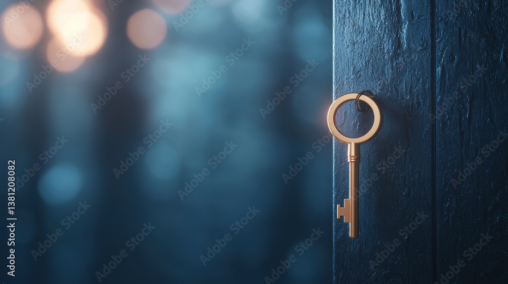 Poster solution a key unlocking a door, symbolizing finding the right solution.