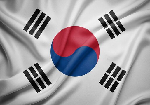 South Korea Flag National Symbol, Korean Culture, Fabric Texture, Wave Design, Hangul Elements, Official Flag.