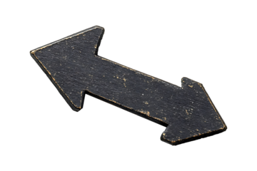 Black cardboard arrow isolated on white or transparent background.