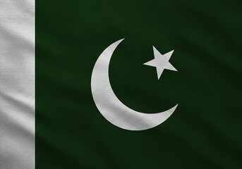 Pakistan Flag - Crescent Moon and Star Symbol, National Symbol of Pakistan, Green and White Flag Image, Textured Fabric