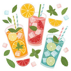 set of different cocktails