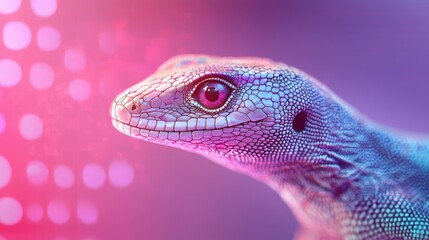 Fototapeta premium Vibrant Lizard Portrait, Close up of a colorful lizard with bokeh background.