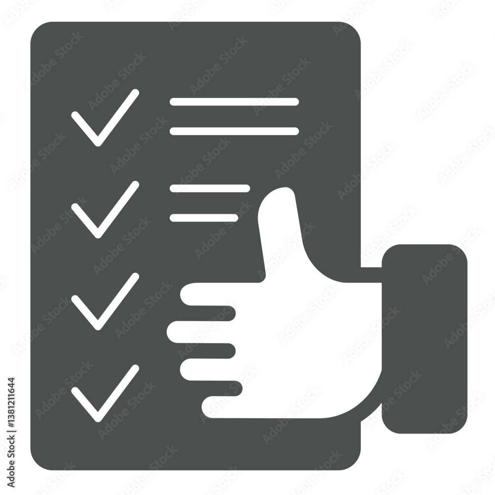 Poster checklist and like hand solid icon, design recruitment concept. vector graphics. summary of quiz pap