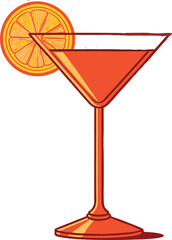 Vector Illustration of Martini Glass with Orange Slice in Red Monochrome – Elegant Cocktail Design on Transparent Background