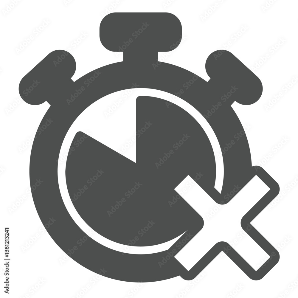 Poster stopwatch and cross solid icon, project schedule concept. vector graphics. timer and task complete e
