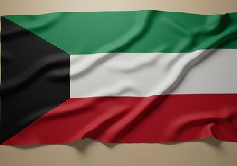 Obraz premium Kuwait Flag Official National Symbol, Waving Fabric, Green, White, Black, Red Colors.