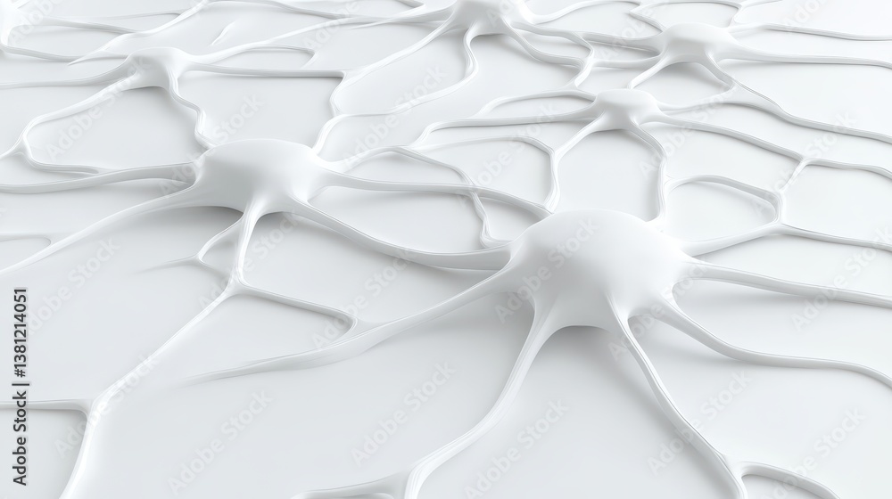 Poster a close-up view of abstract, white, neuron-like structures with branching extensions is presented ag