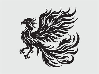 Naklejka premium Flaming Phoenix Silhouette with Majestic Wings and Fiery Rising Symbol of Rebirth and Power