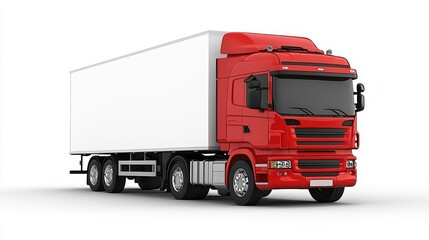 Powerful red semi truck with pristine white trailer, a symbol of logistics and transportation