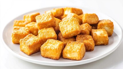 Crispy tofu bites gourmet kitchen food photography minimalist setting close-up culinary delight