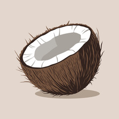 Piece of natural coconut. Fresh, juicy and tasty tropical fruit icon. Vector illustration of organic fruit, isolated from background.