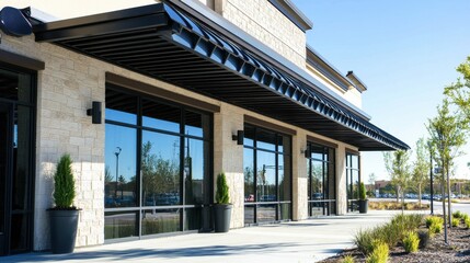 Modern Retail Storefront with Glass Windows and Planters