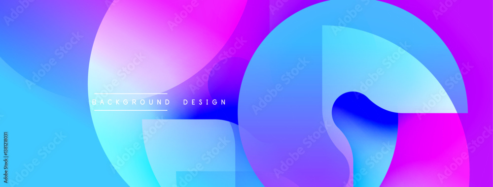 Poster Vibrant abstract composition. Overlapping circles create dynamic flow. Blue, purple, pink gradients dominate. Modern design for digital projects.