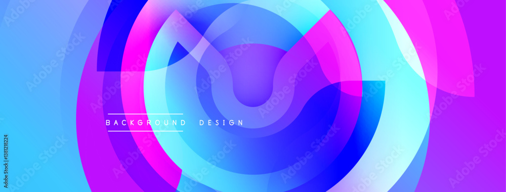 Poster abstract vibrant design. concentric circles, purple, blue hues. smooth gradients create dynamic visu