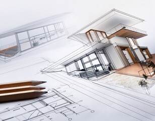 Dibujo a mano alzada con perspectivas de vivienda. Concepto de arquitectura y boceto.