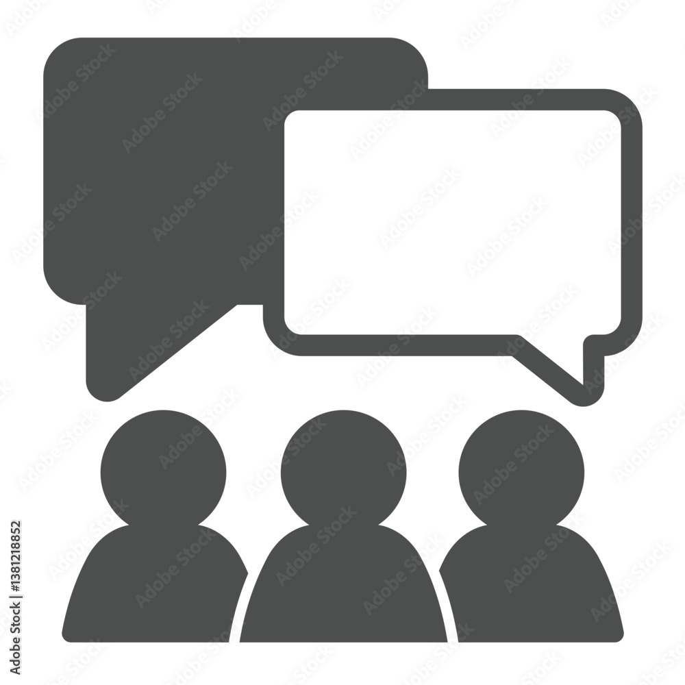 Poster team with dialog popup windows solid icon, community talks concept. vector graphics. people crowd wi