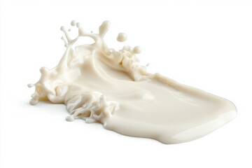 Fototapeta premium White liquid splash, resembling milk or cream, isolated against white.