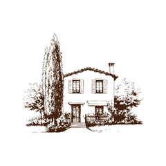 Vineyards landscapes sketched abstract digital illustration