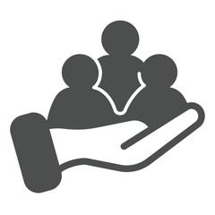 Hand with candidates group solid icon, team recruitment concept. Vector graphics. People crowd in hand, human recourse sign on white background, glyph style icon for mobile or web design.