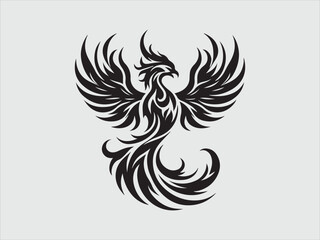 Fototapeta premium Flaming Phoenix Silhouette with Majestic Wings and Fiery Rising Symbol of Rebirth and Power