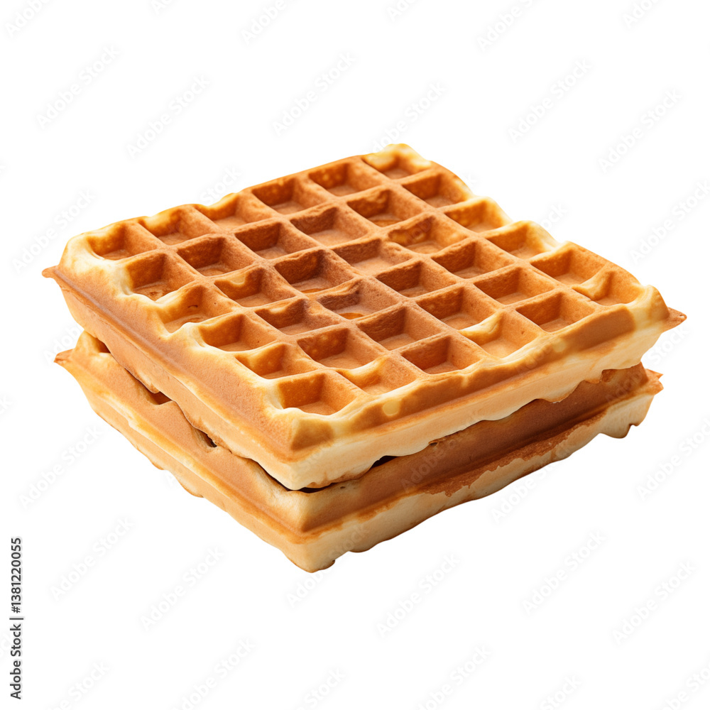 Poster a stack of two golden brown waffles with a grid pattern against a close up shot view on transparent 