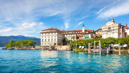 Isola Bella ferry dock in Lake Maggiore, Borromean Islands, Stresa, Piedmont, Italy