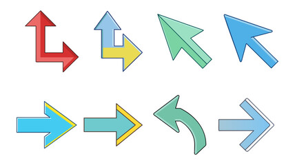Collection of Colorful Arrows Pointing in Various Directions for Navigation and User Interface Design