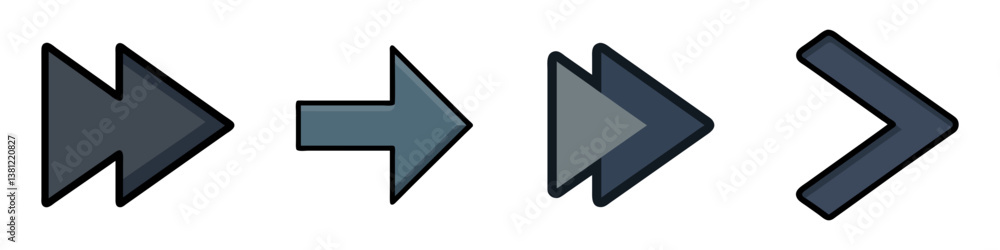 Poster collection of various arrow icons in shades of blue and gray suitable for user interfaces