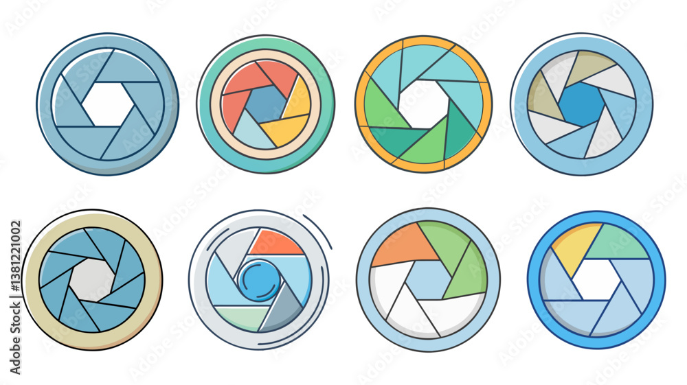 Aufkleber collection of colorful camera aperture icons design elements for photography websites and applicatio
