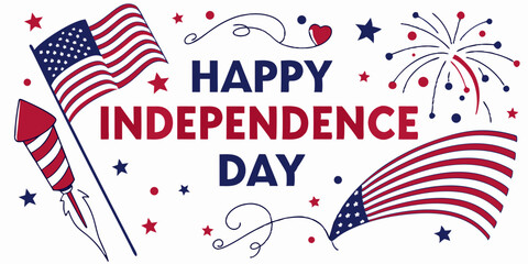 Obraz premium Patriotic Happy Independence Day Illustration with American Flag and Fireworks.