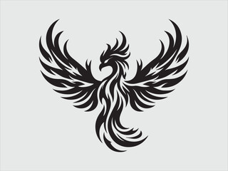 Fototapeta premium Flaming Phoenix Silhouette with Majestic Wings and Fiery Rising Symbol of Rebirth and Power