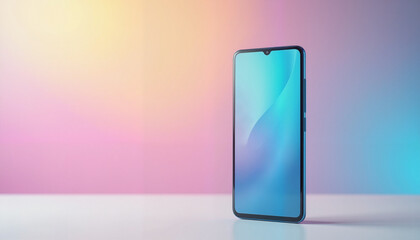Smartphone mockup showcasing gradient background on light surface, modern design