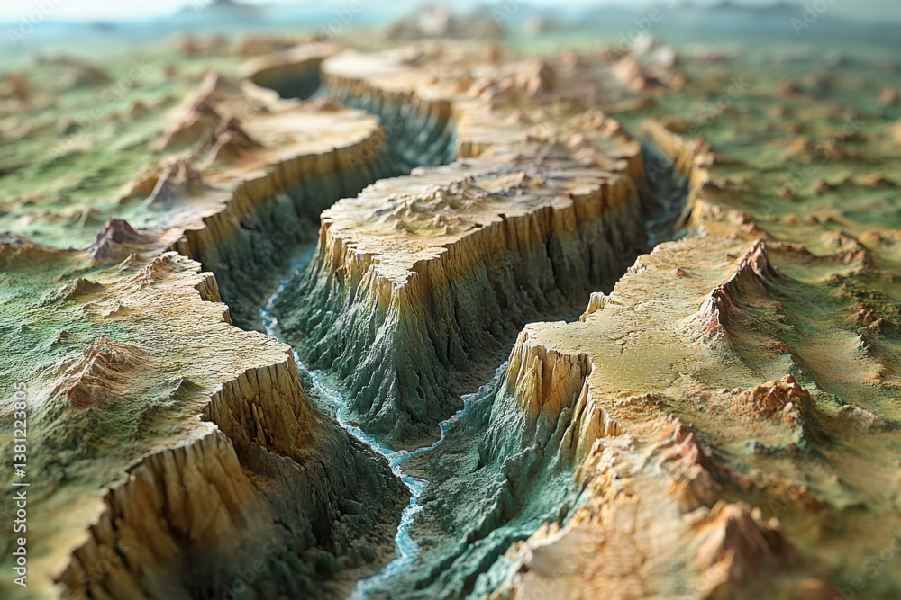 Poster a map of a desert with a river running through it