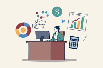 Accountant calculate tax, finance or accounting document, manage invoice, office financial chart and graph, money report or balance audit concept, businesswoman accountant working in the office.