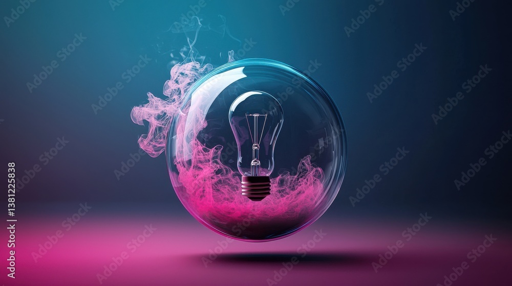 Poster illuminating concepts light bulb in smoke bubble futuristic design digital art abstract environment 