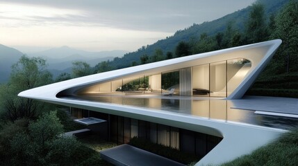 Modern Architecture in Serene Mountain Landscape
