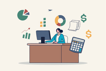 Accountant calculate tax, finance or accounting document, manage invoice, office financial chart and graph, money report or balance audit concept, businesswoman accountant working in the office.