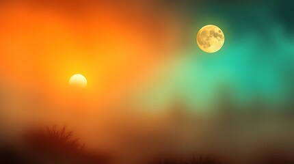 Obraz premium Misty Sunrise/Sunset with Moon