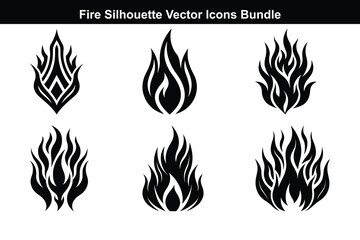Fire Flames Vector Set with Black and White Silhouettes